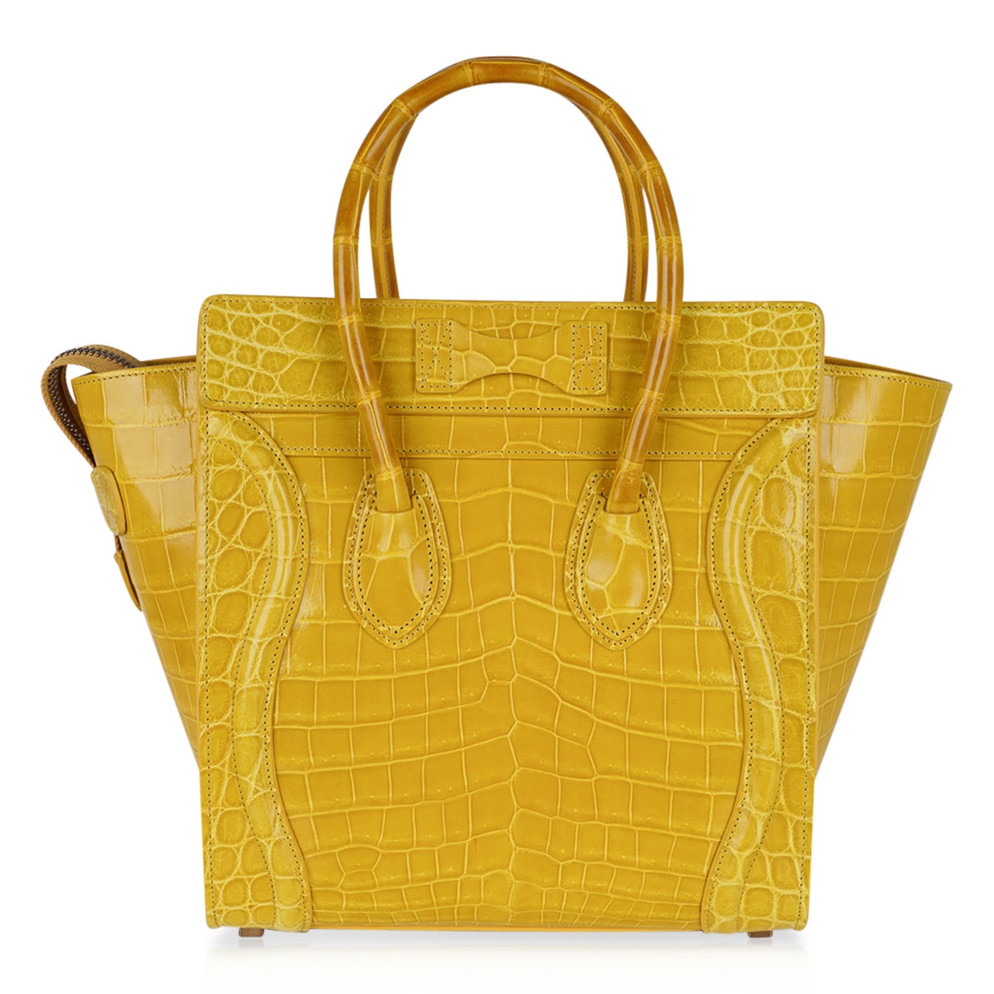 Celine Bag Micro Luggage Yellow Crocodile Tote New w/Box