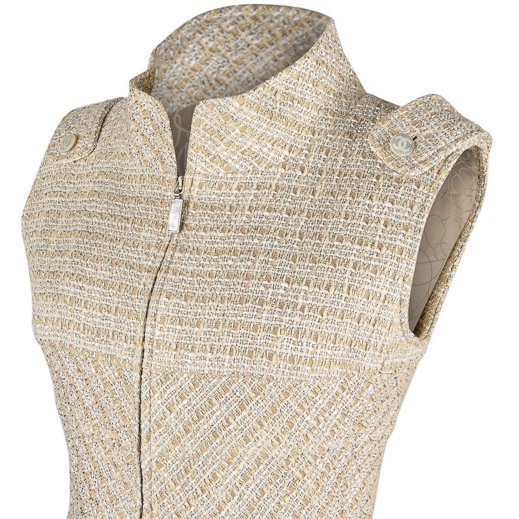 Chanel 01P Fantasy Tweed Vest / Top Zip Front High Neck 42 fits 6