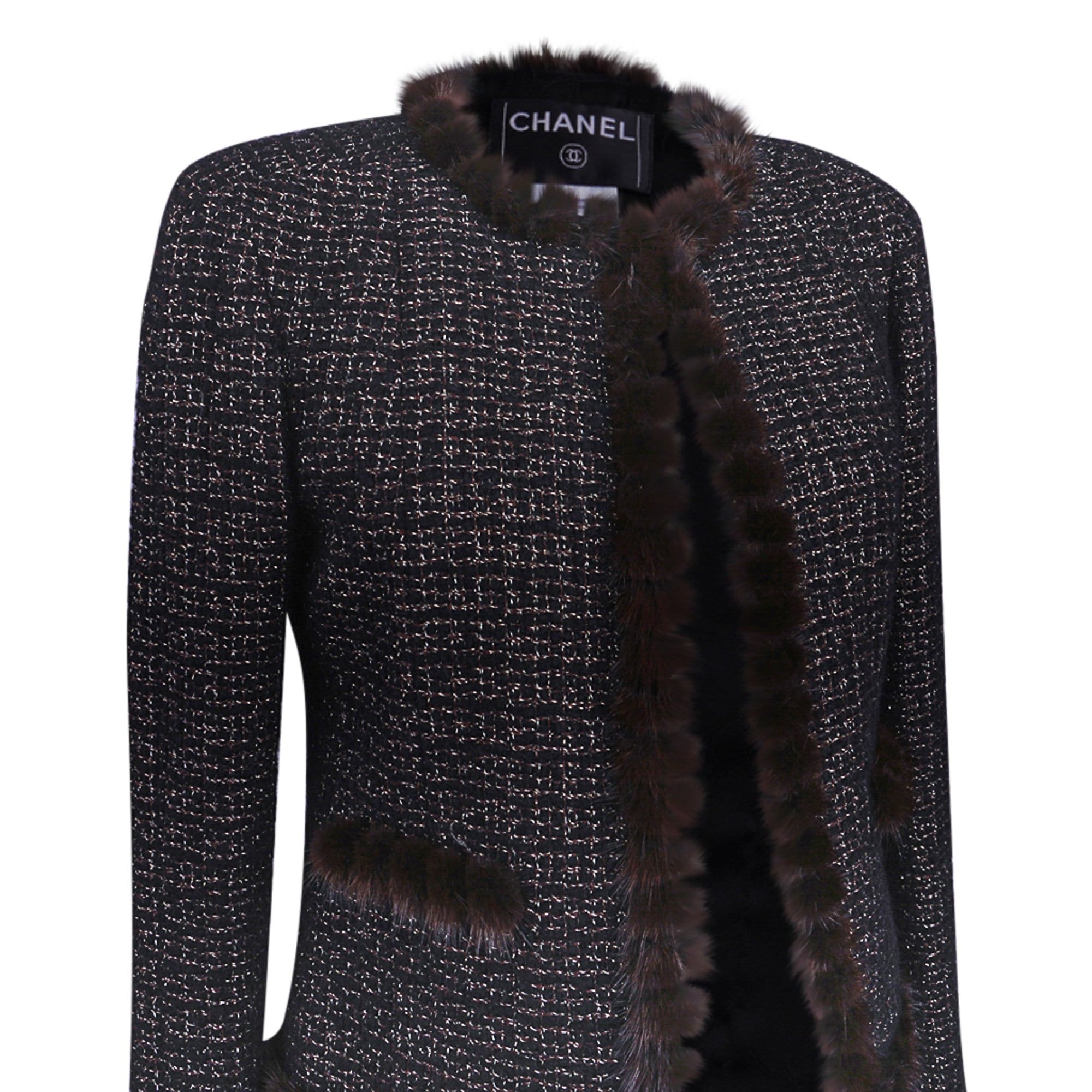 Chanel 03A Jacket Black Tweed Mink Trim Metallic Thread 40 / 6 – Mightychic