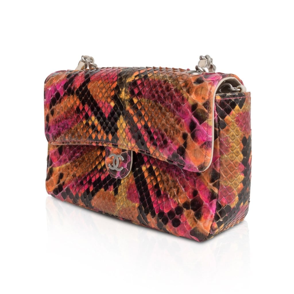 MINI FLAP BAG WITH TOP HANDLE Snake Purpel High
