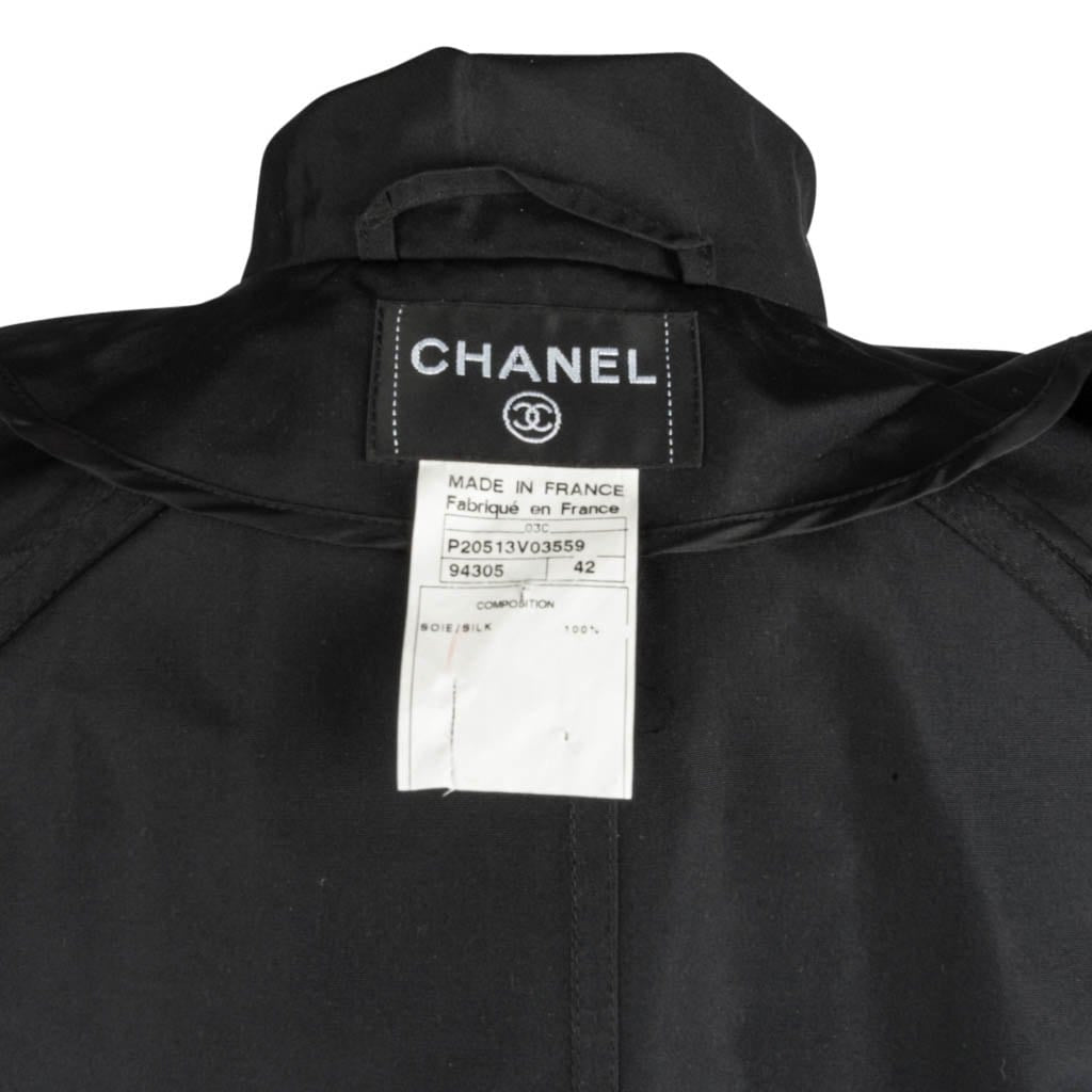 Chanel 03C Coat Trench Style Silk Two Detachable Camellia Pins 42