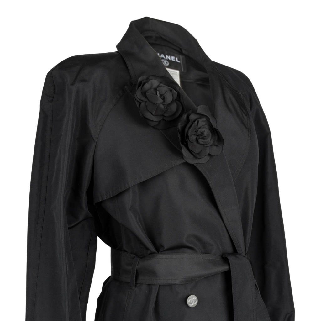 Chanel 03C Coat Trench Style Silk Two Detachable Camellia Pins 42 / 8 –  Mightychic