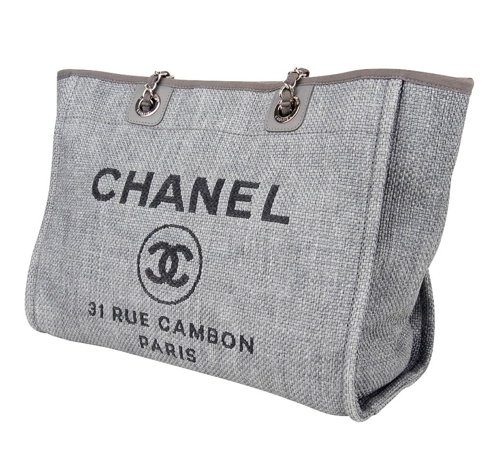 FWRD Renew Chanel Deauville Canvas Chain Tote Bag in Grey