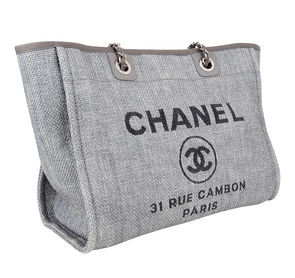 Chanel Bag Small Deauville Tote Grey Raffia