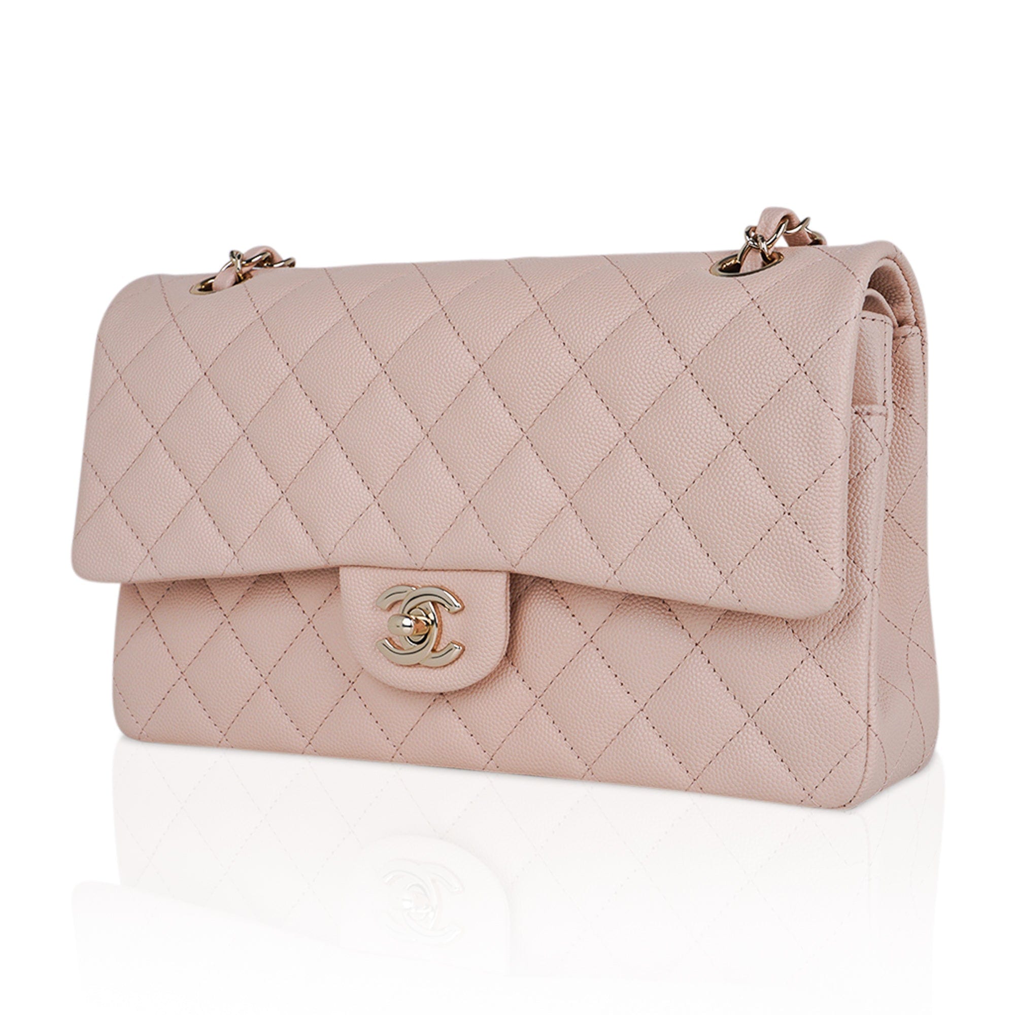 Chanel Light Pink Quilted Caviar Medium Classic Double Flap Light