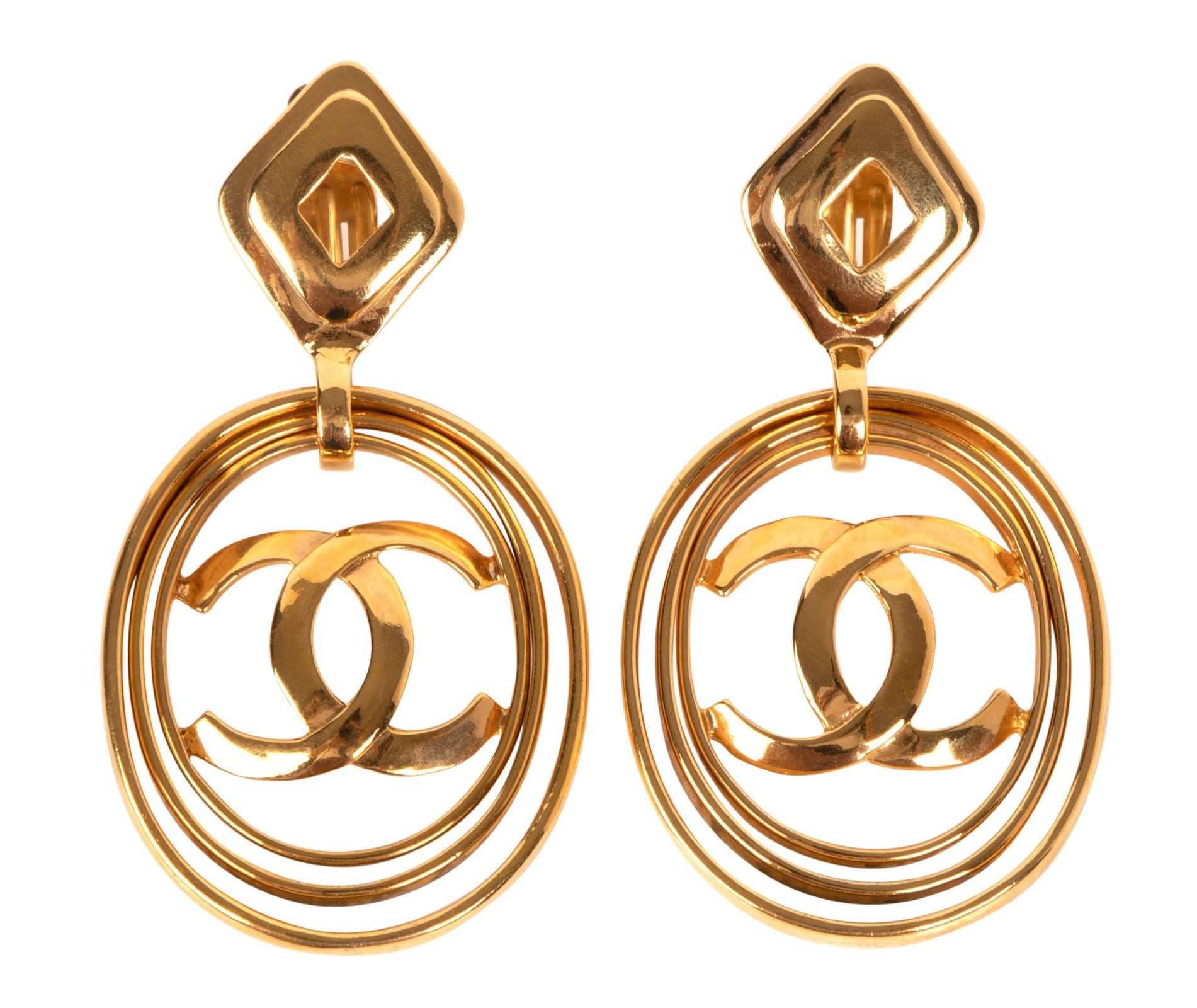 CHANEL Crystal CC Hoop Earrings Gold 1237336
