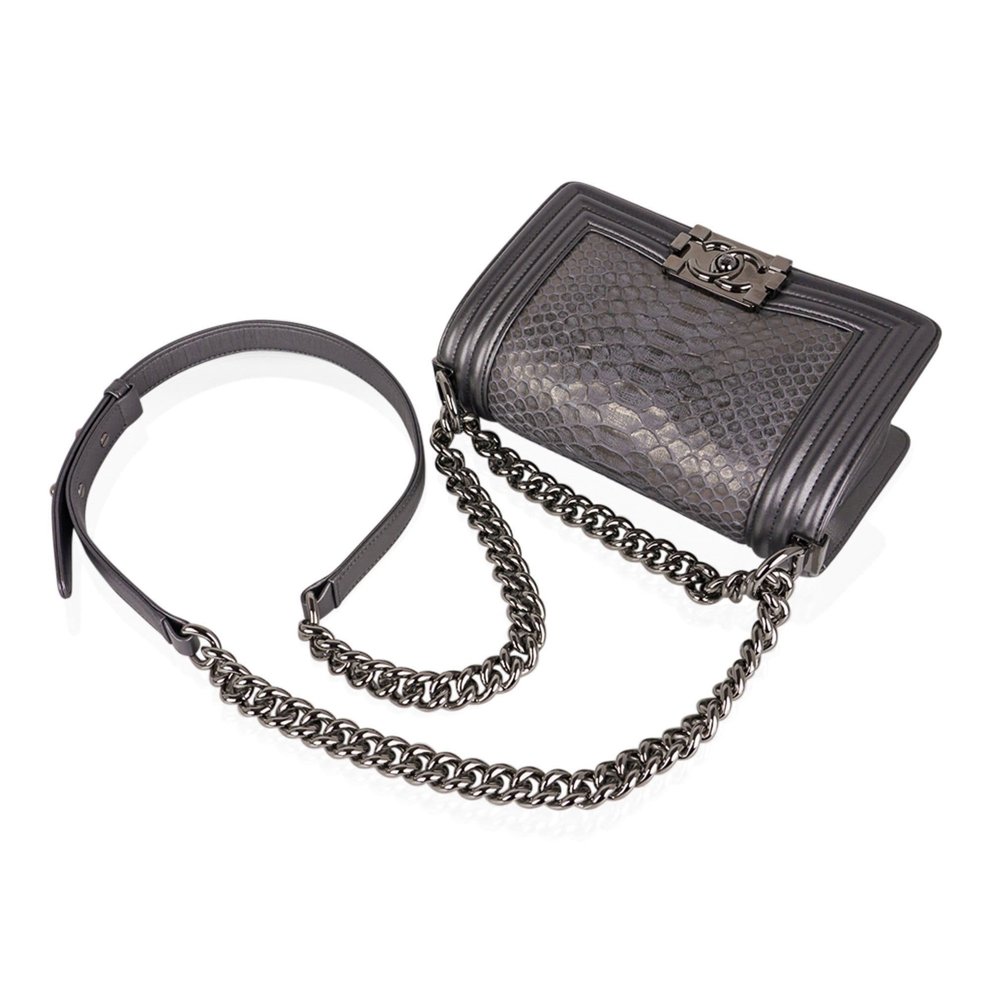 Chanel Boy Bag Silver Python / Leather Ruthenium Hardware Medium New w –  Mightychic