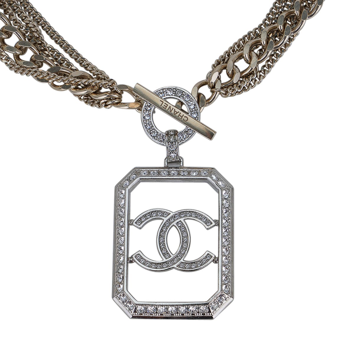 CHANEL+Runway+2019+Pearl+Strand+Necklace+Gold+Crystal+Letters+CHA+