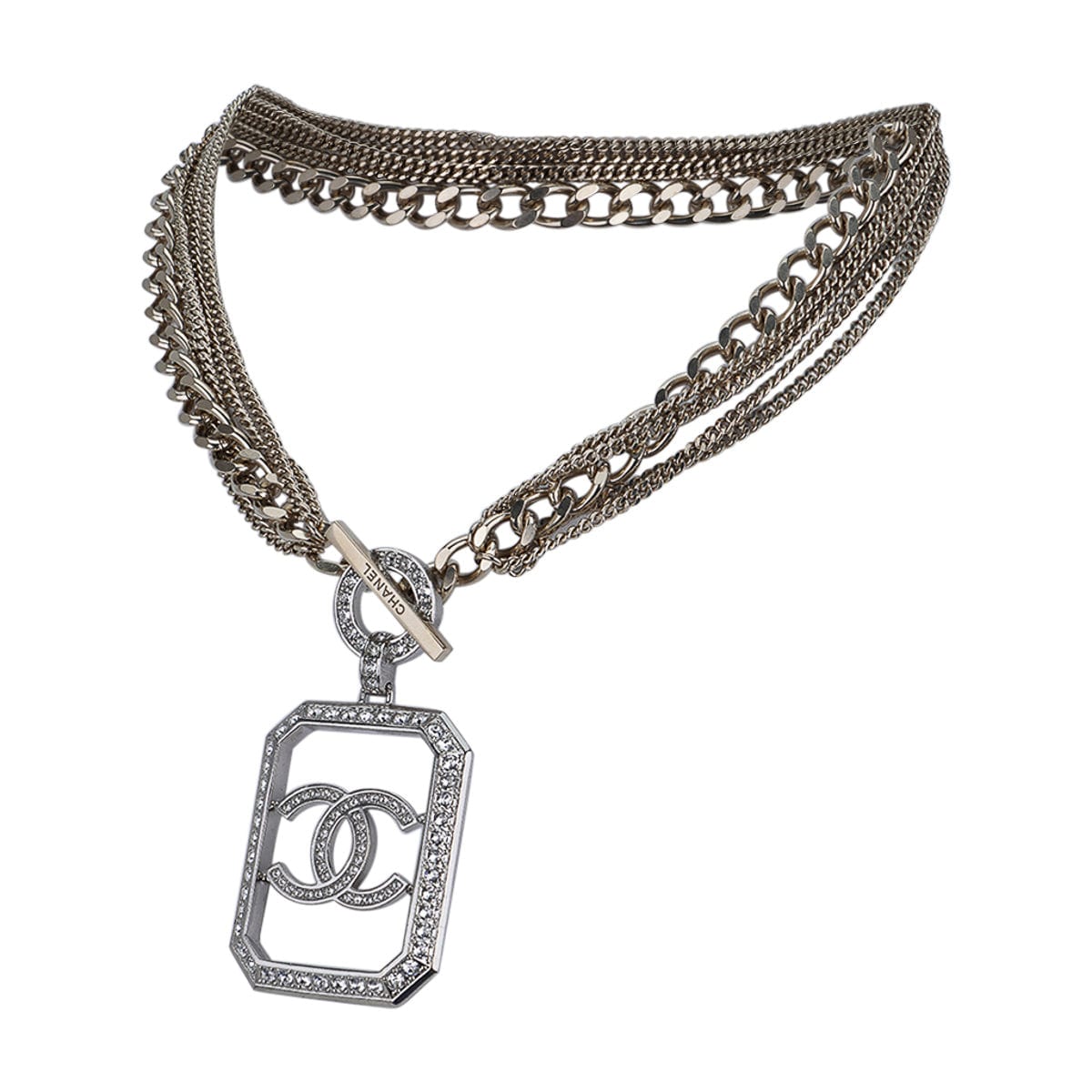 CHANEL Crystal Timeless CC Necklace Silver 343510