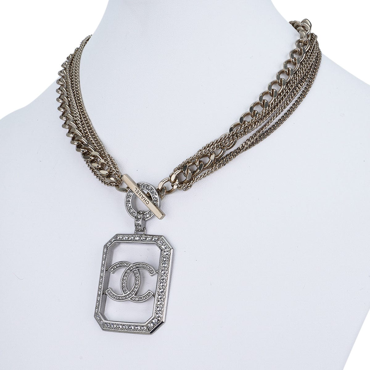 Chanel Necklace Multi Chain Silver CC Pendant SS 2018