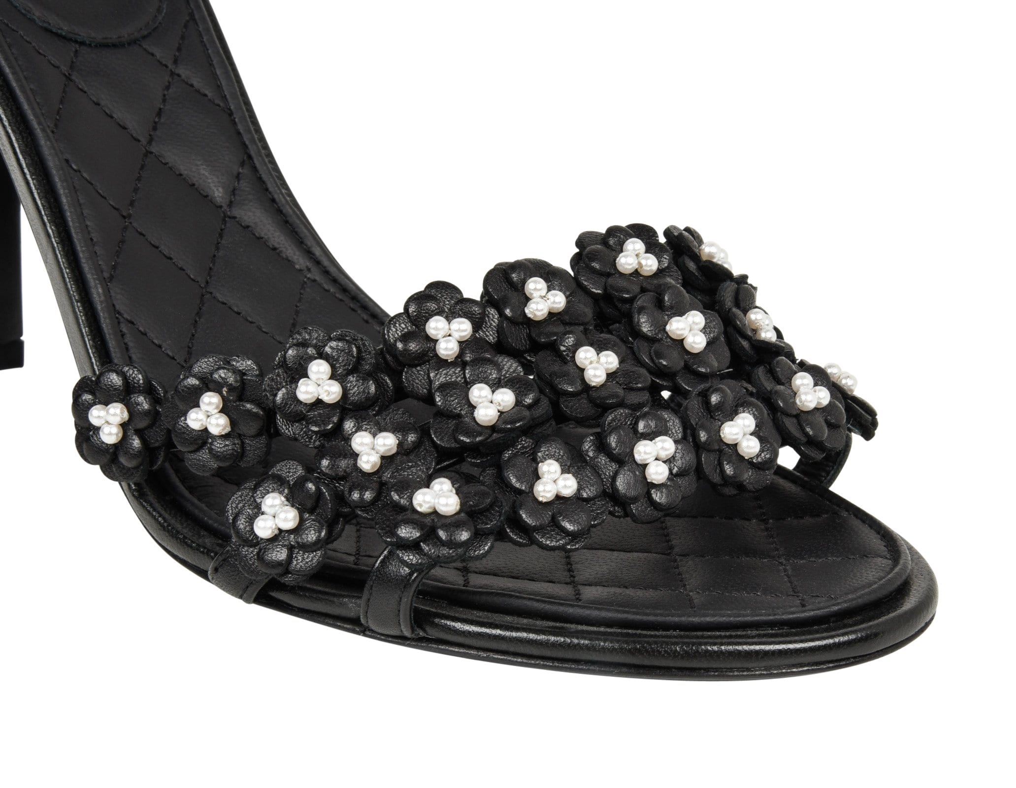 Chanel Black Leather Faux Pearl Slide Flat Sandals Size 39 Chanel