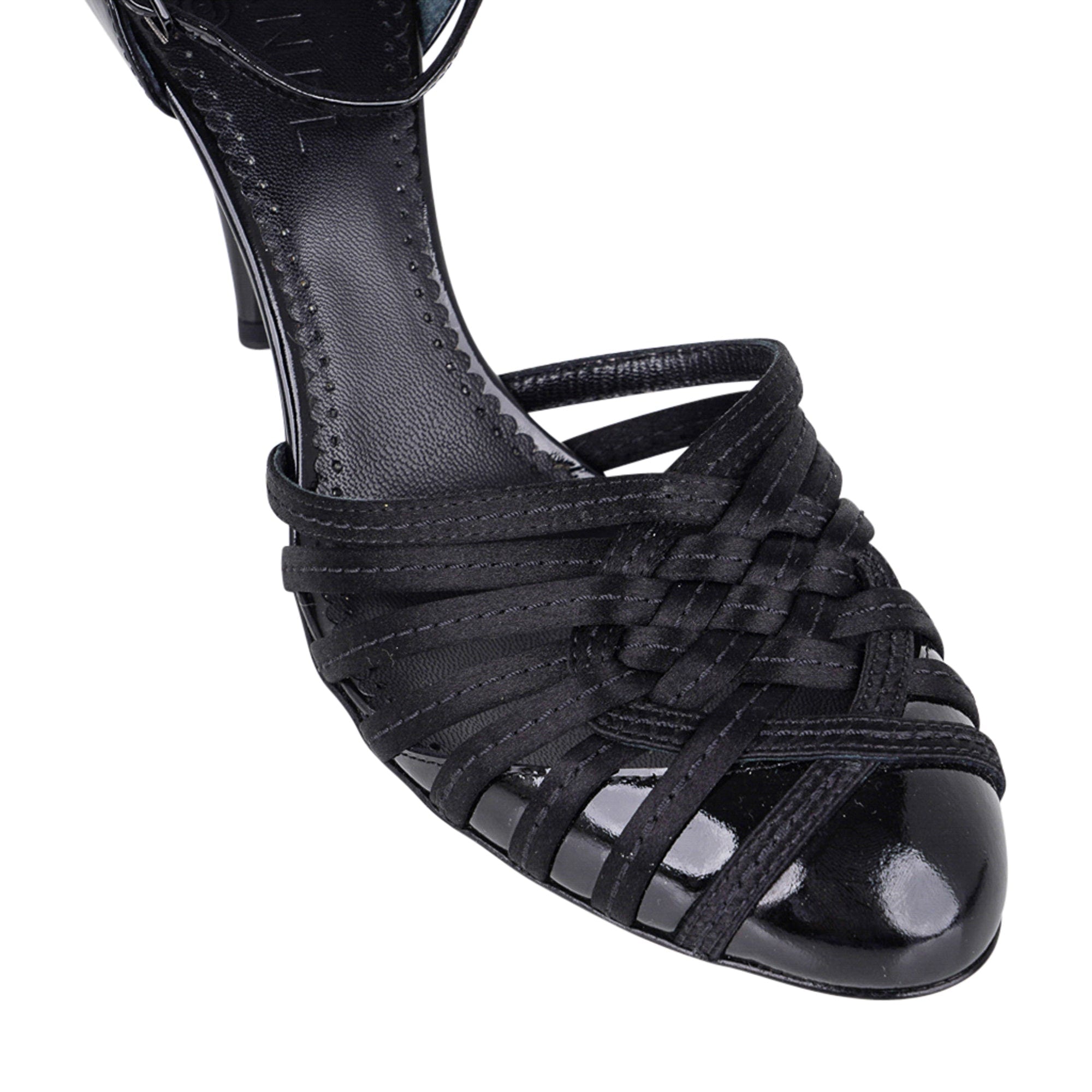 Chanel Shoe Black Patent Leather Satin Ankle Strap  38.5 / 8.5