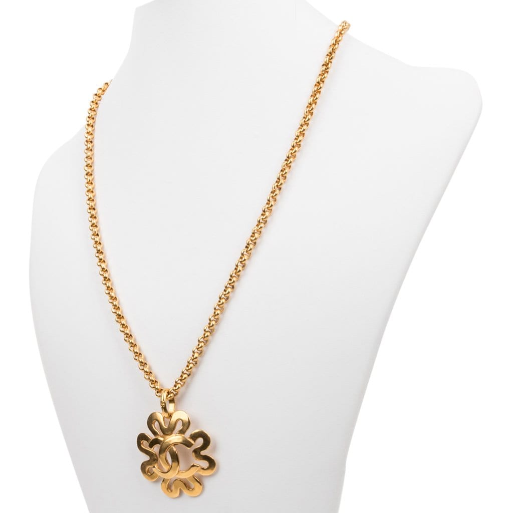 Chanel Citrine Gold Clover Pendant Necklace