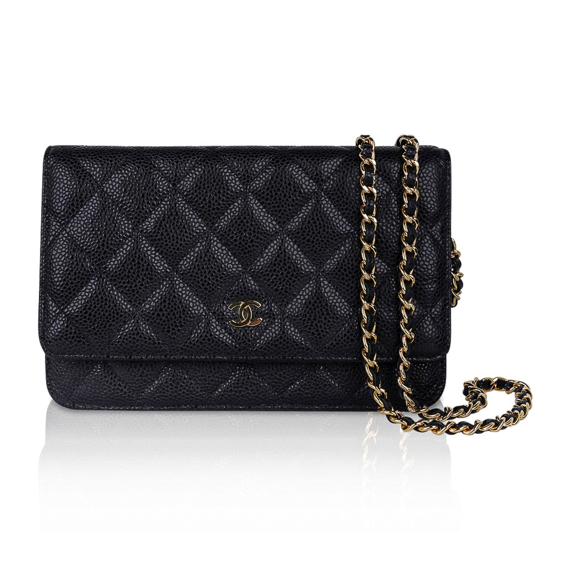 Chanel Black Quilted Caviar Wallet on Chain Gold Hardware, 2023 (Like New), Womens Handbag