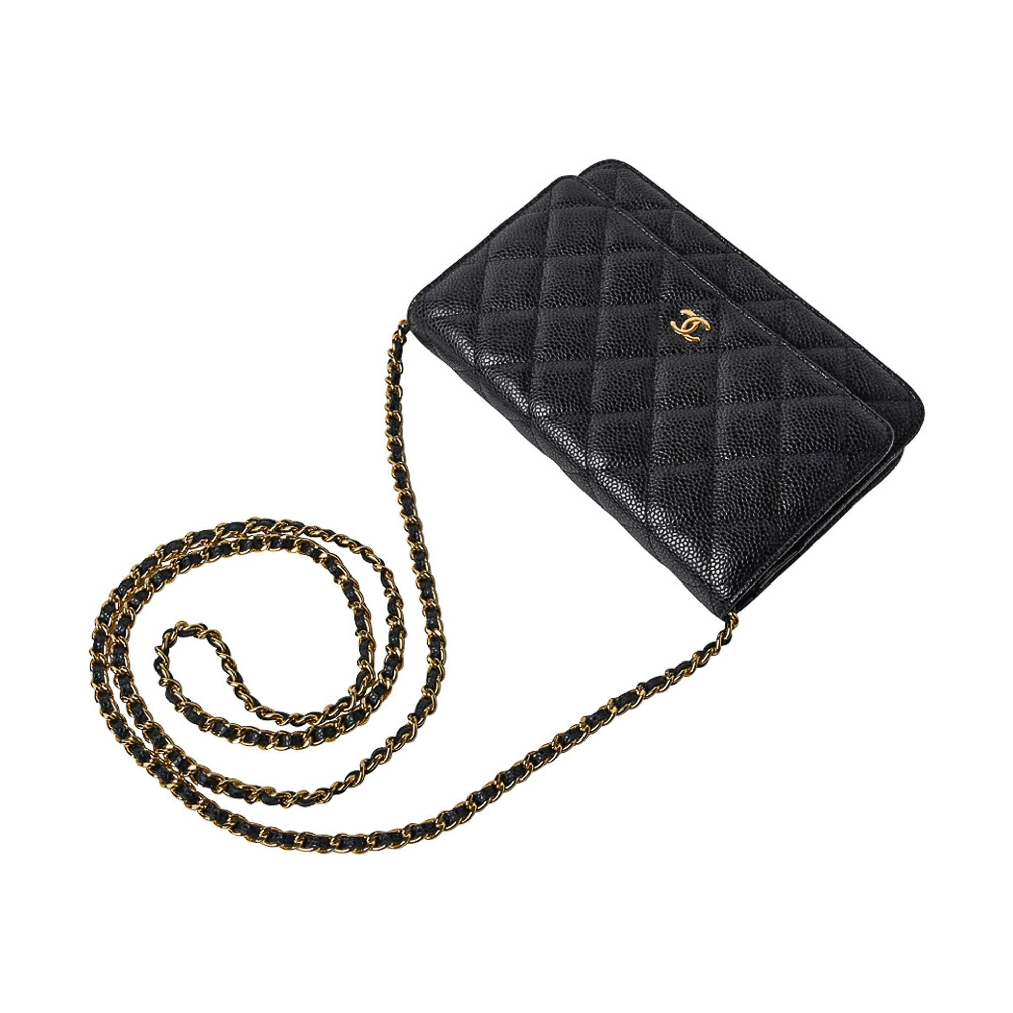 Chanel Wallet on Chain WOC Caviar Black Quilted Leather Bag w/Box