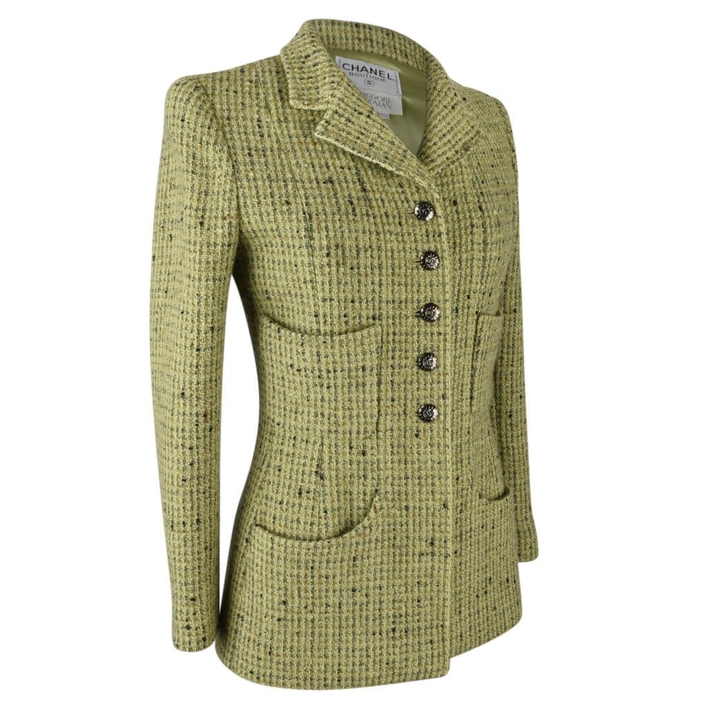 Vintage Chanel Emerald Green (24) 18K Gold CC Buttons Tweed Jacket FR 36/  US 2 4 at 1stDibs