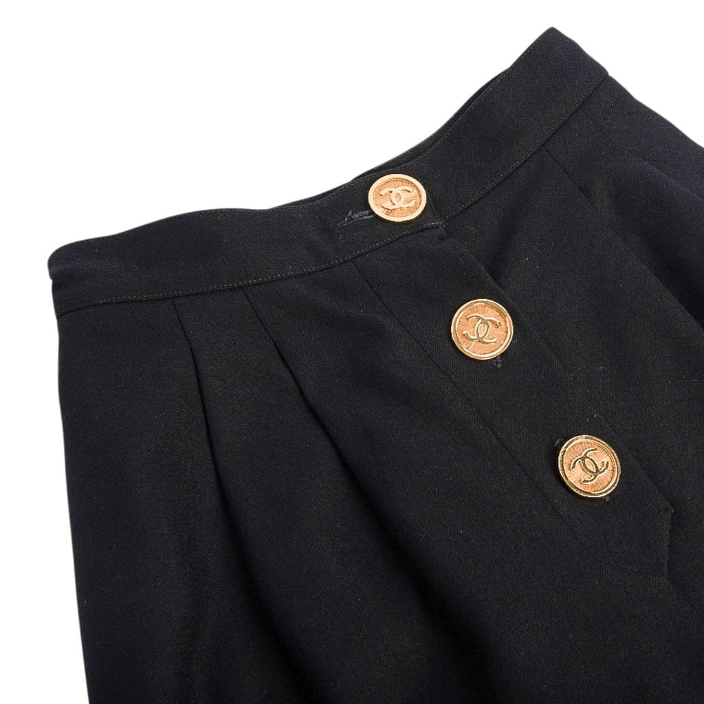 Vintage CHANEL 6 38 Boutique Dress Black Silk Pleated Empire Waist Logo  Buttons