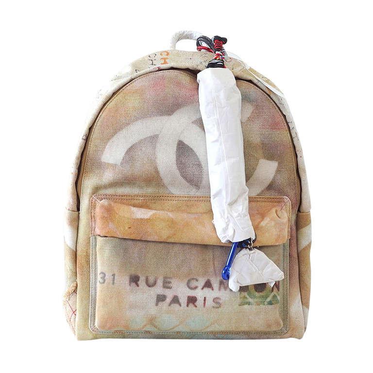 Chanel Bag Graffiti Art School Runway Limited Edition Beige Backpack - Rare