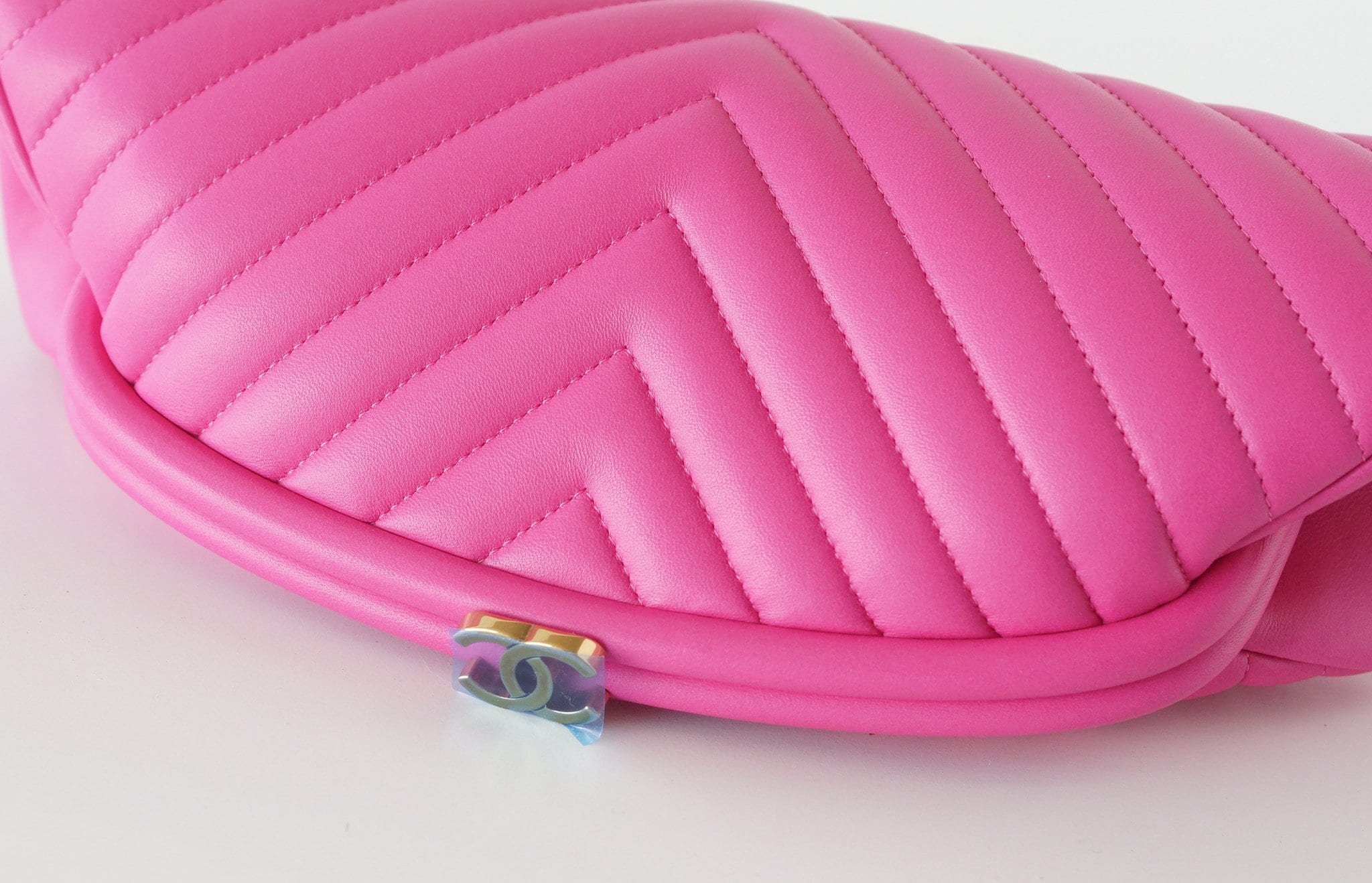 Chanel Bag Rare Pink Chevron Lambskin Clutch new - mightychic