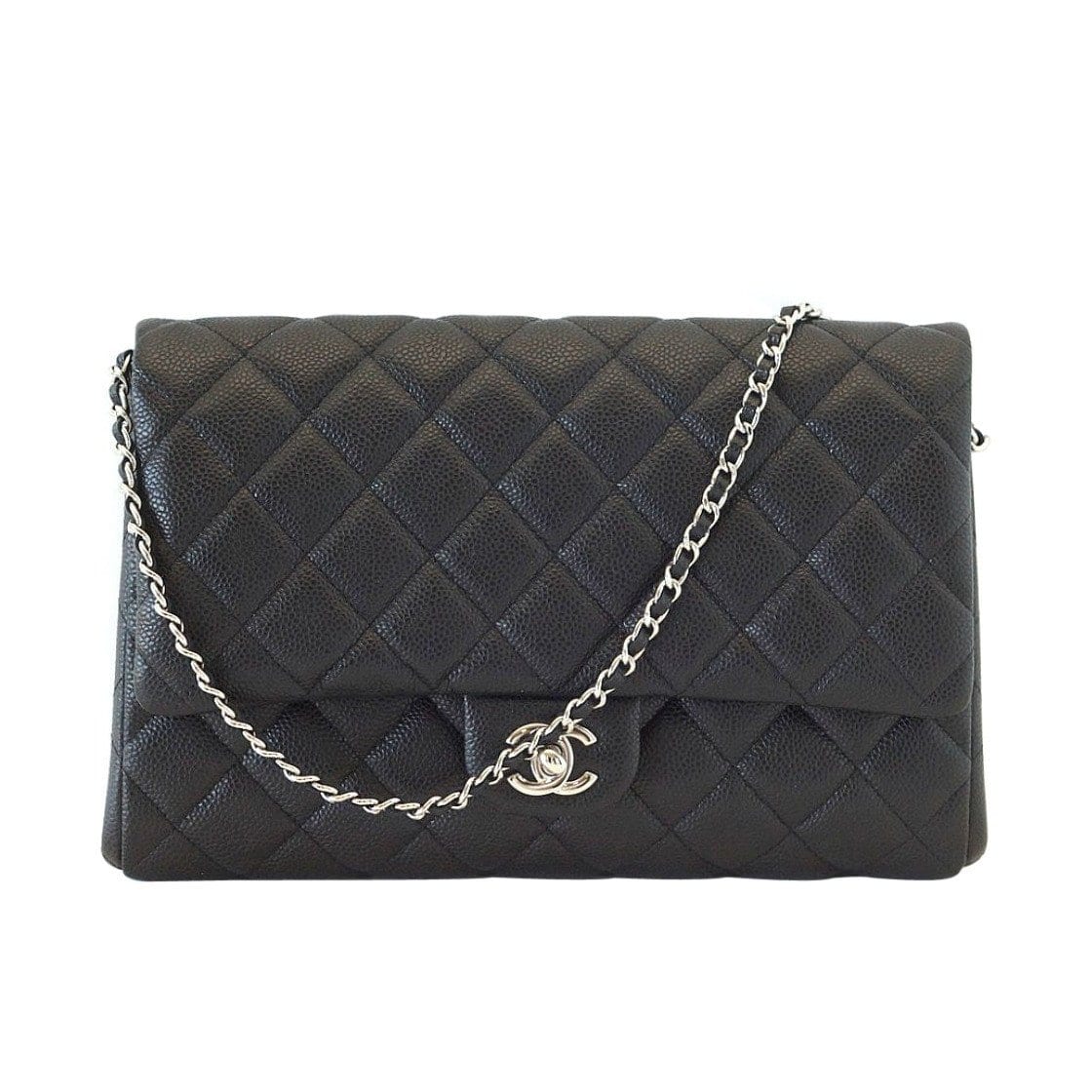 Chanel Bag Flap Flat Black Caviar Clutch / Shoulder Bag - mightychic