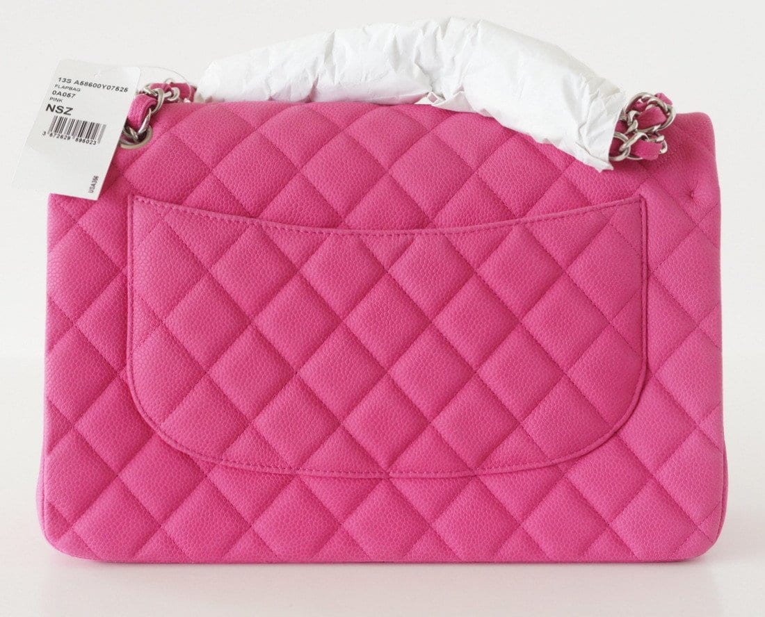 Chanel Bag Jumbo Double Flap Quilted Hot Pink Fuchsia Sueded Caviar  new - mightychic