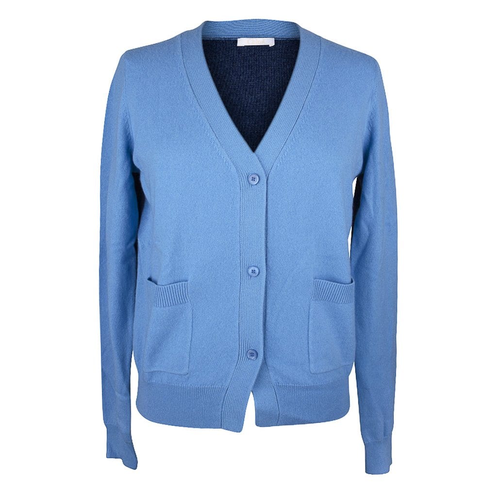 Chloe Sweater Cashmere V Neck Cardigan Blue Color Block S