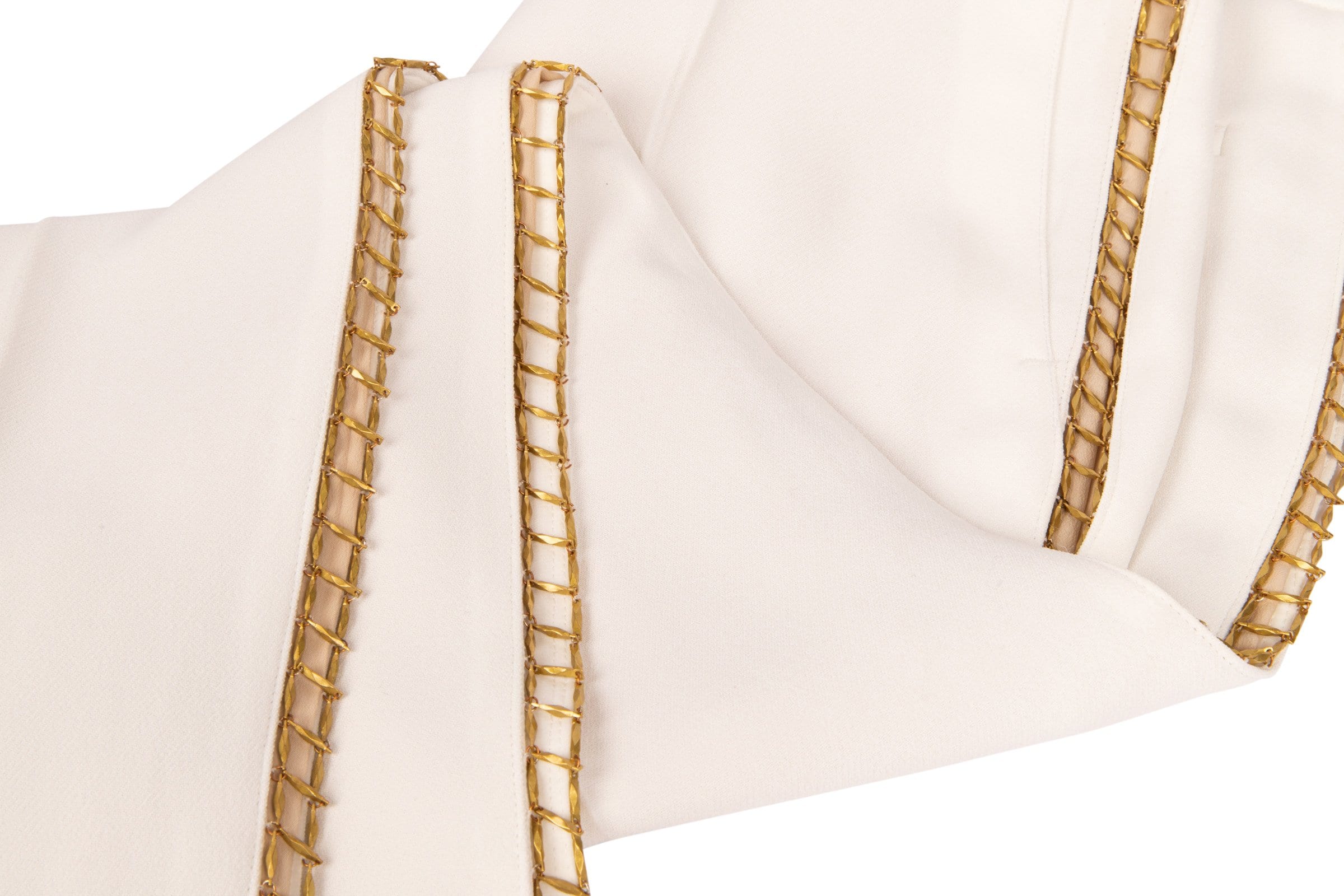 Chloe Pant Winter White w/ Open Gold Metal Detail 36 / 4 - mightychic