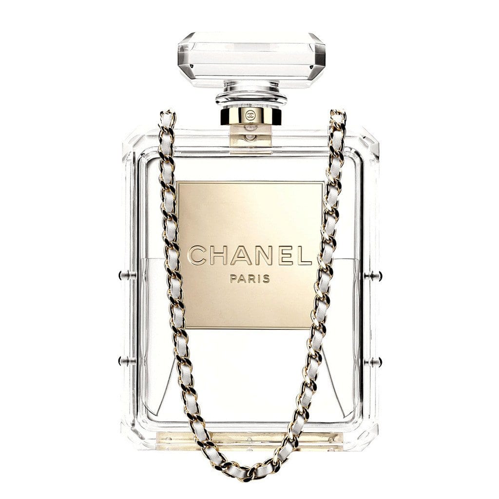 Chanel White Chanel No.5 Parfum Box Evening Clutch