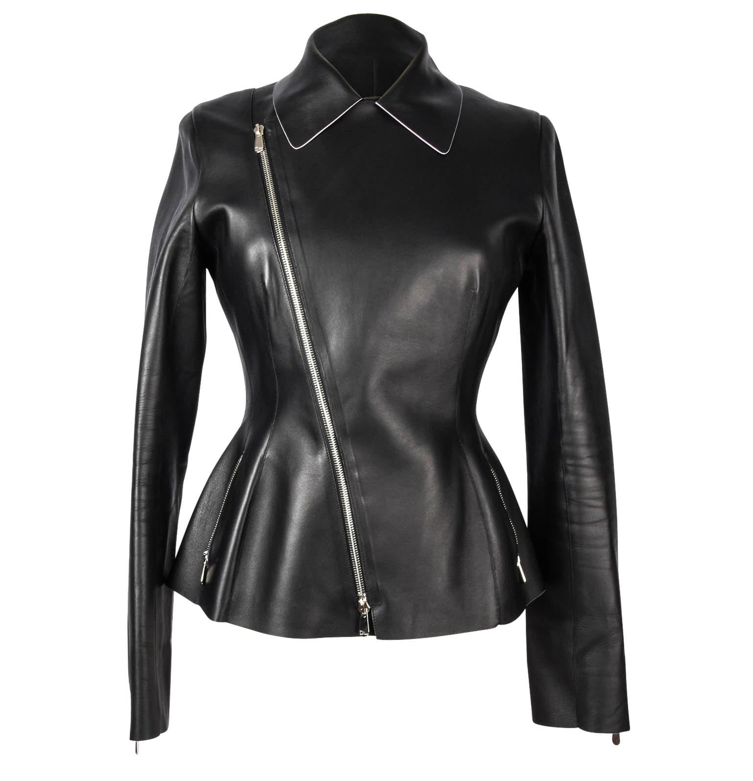 Christian Dior Jacket Black Lambskin Leather Subtle Pink Piping Fits 6 ...