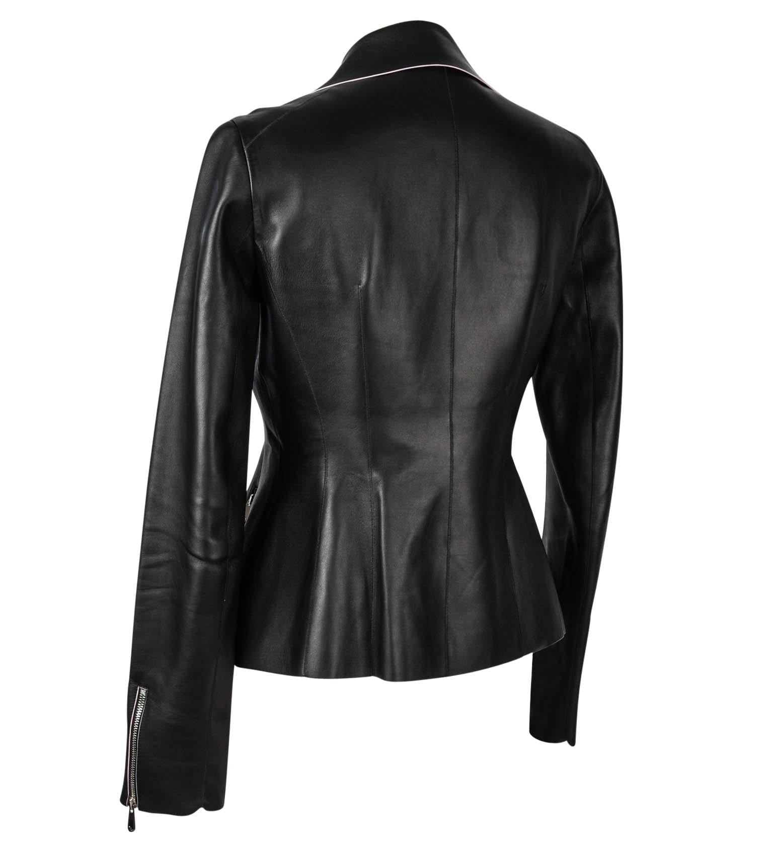 Christian Dior Jacket Black Lambskin Leather Subtle Pink Piping Fits 6 ...