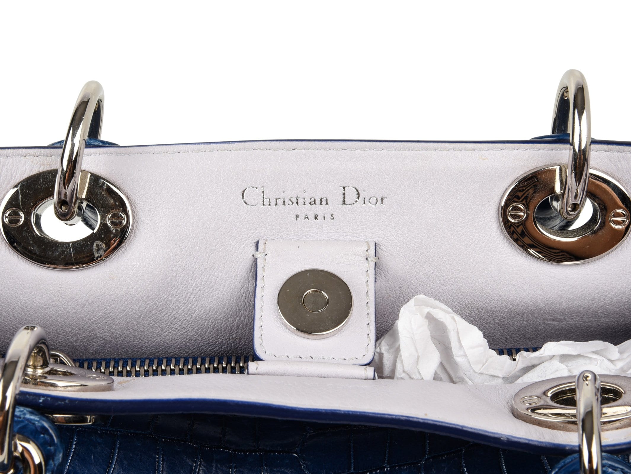 Christian Dior Small Lady Dior Tote White Himalaya Crocodile Silver Hardware