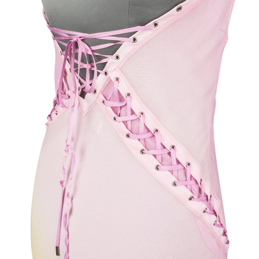 Christian Dior Dress Pink Ombre to Yellow Silk Chiffon Halter Lace Up 40 / 8 - mightychic