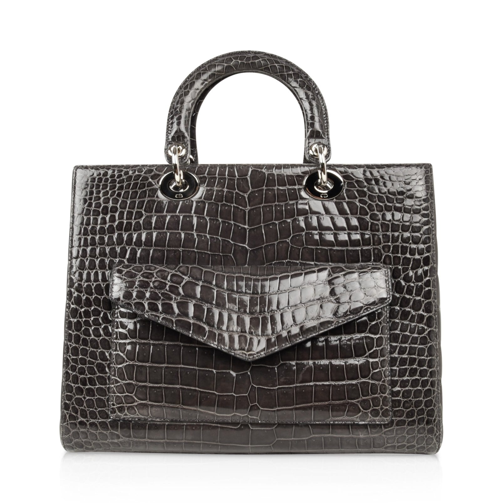 Christian Dior Bag Medium Lady Dior Front Pocket Gray Crocodile