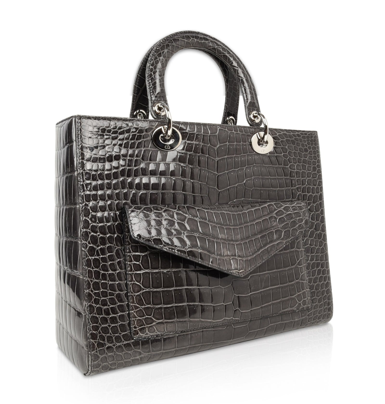 Christian Dior Bag Medium Lady Dior Front Pocket Gray Crocodile