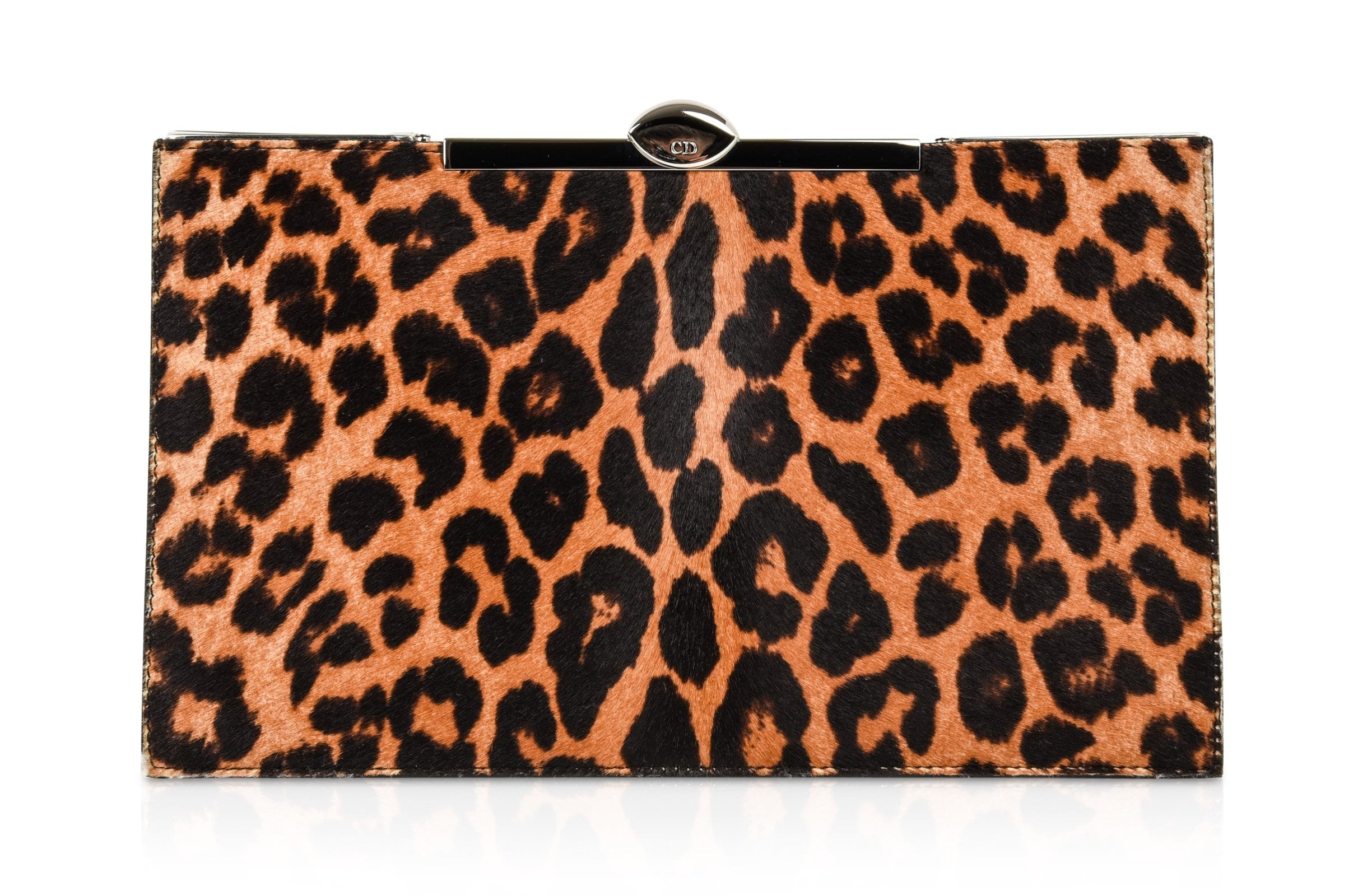 Christian Dior Bag Clutch Leopard Print Pony Top Frame Sleek - mightychic
