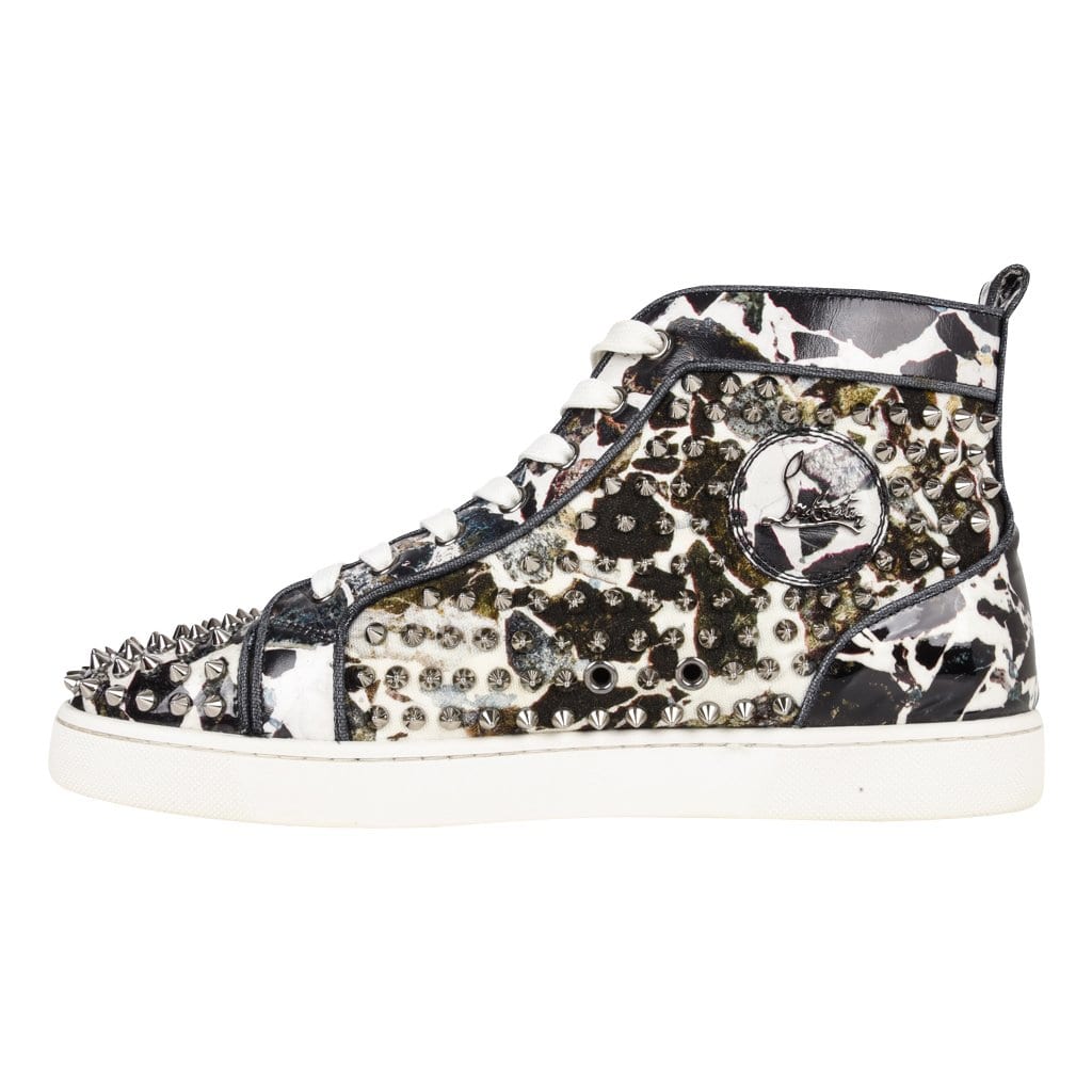 Auth Men's Christian Louboutin Black Spike High Top Shoes Sneakers - 42.5