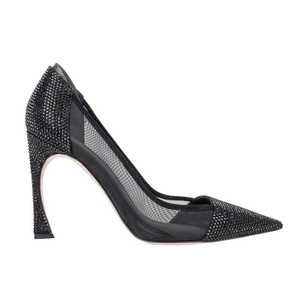 Christian Dior Shoe Black Diamante Beaded and Mesh Pump 40 / 10
