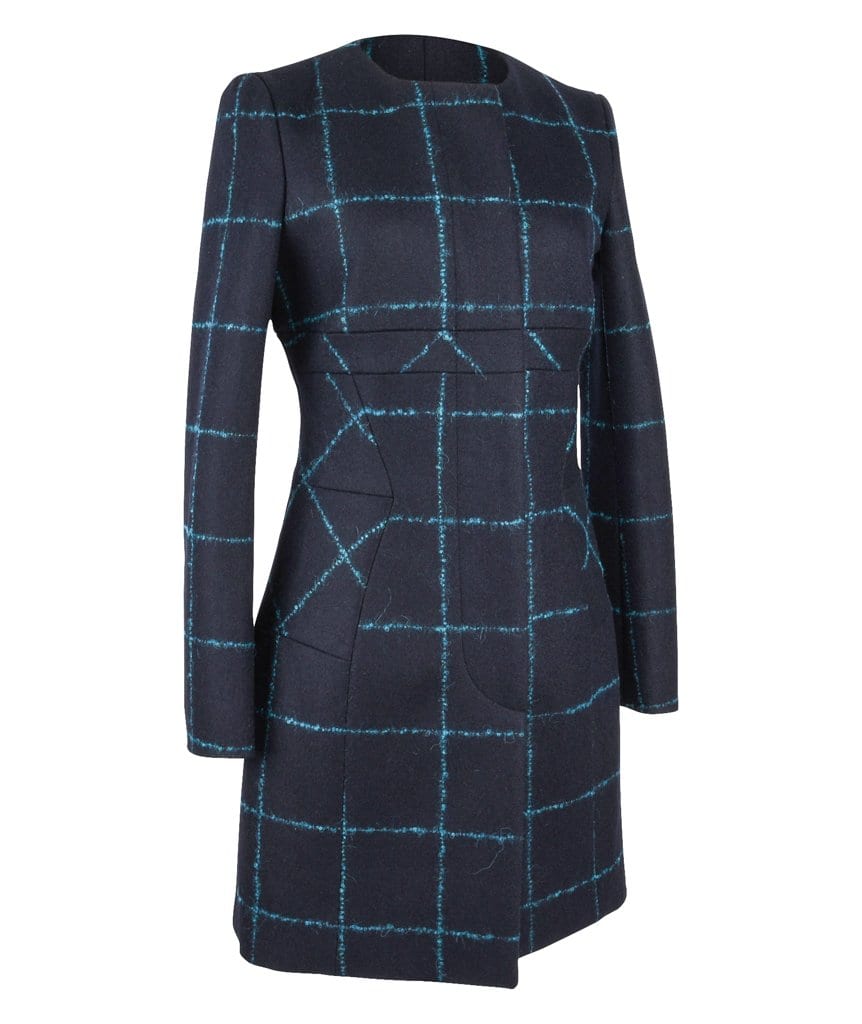 Christian Dior Coat Navy Wool Teal Mohair Window Pane 38 / 6