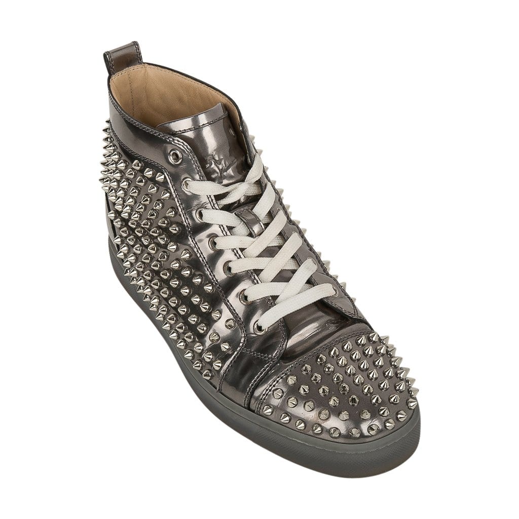 Christian Louboutin Spike High Top Sneakers Shoes Silver EU 42 1/2