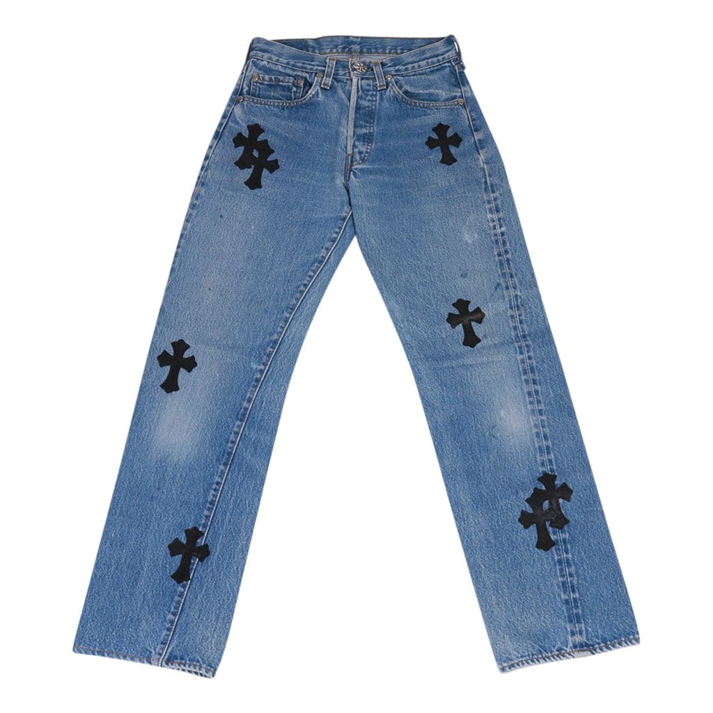 Chrome Hearts x Levi Strauss Jean Leather Crosses Sterling Silver Button Fly 25