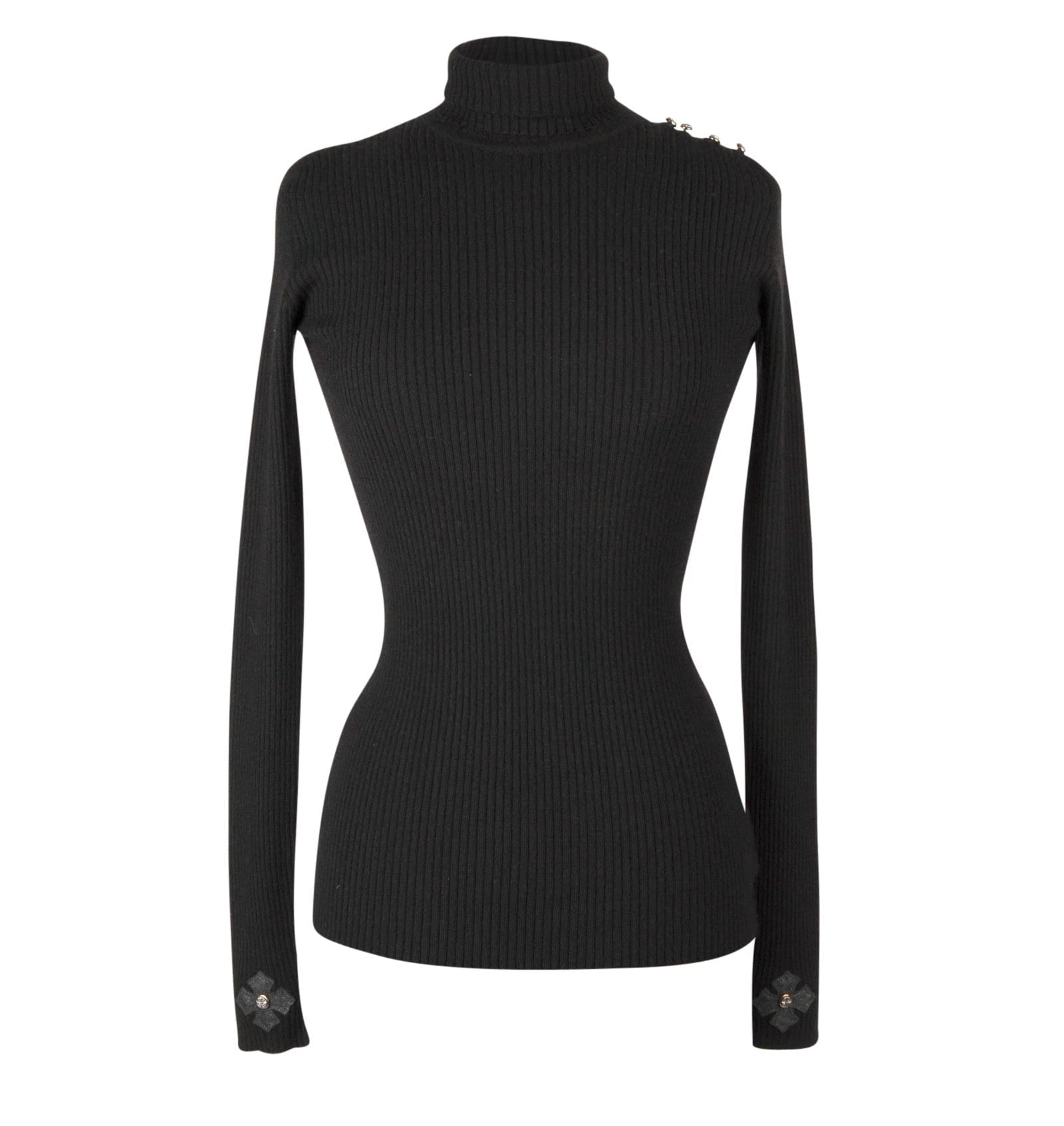 Chrome Hearts Top Cashmere Turtleneck Sterling Silver Buttons Leather Cross - mightychic