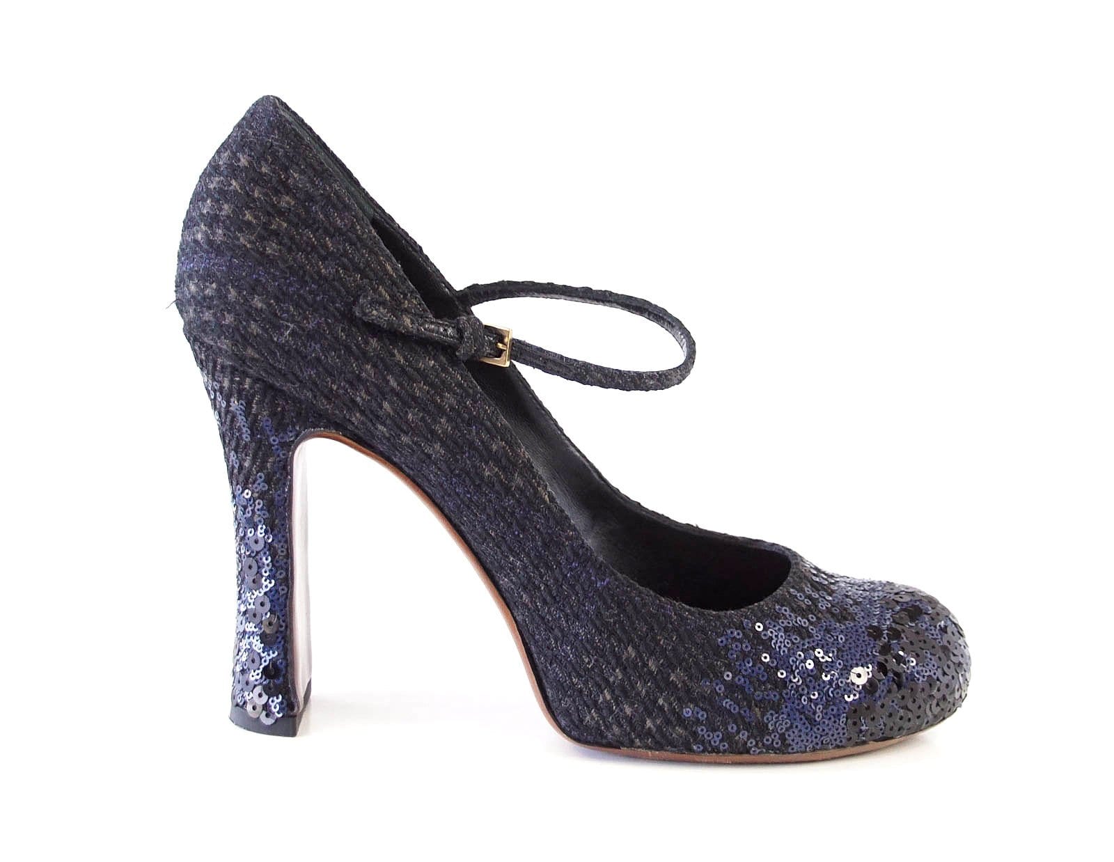 Louis Vuitton Shoe Mary Jane Tweed Sequined Detail 39 / 9 - mightychic