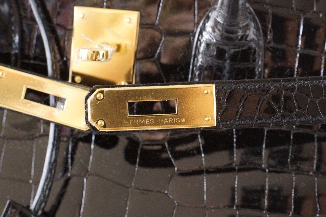 Hermes Birkin 35 Bag Black Porosus Crocodile Gold Hardware