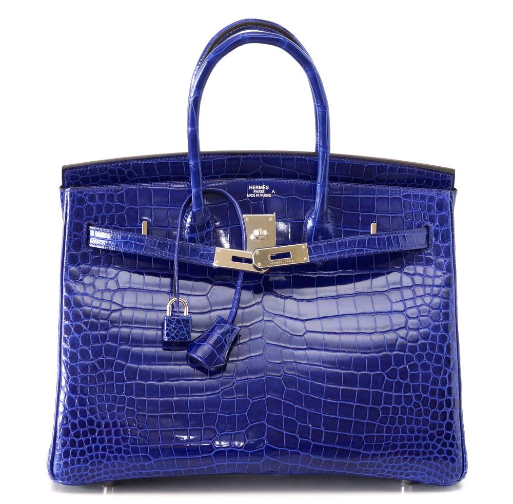 Hermes Birkin 35 Bag Blue Sapphire Porosus Crocodile Gold Hardware •  MIGHTYCHIC • 