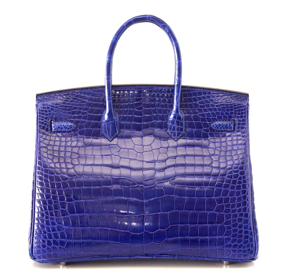 Hermes 35cm Shiny Violet Porosus Crocodile Birkin Bag with, Lot #58157
