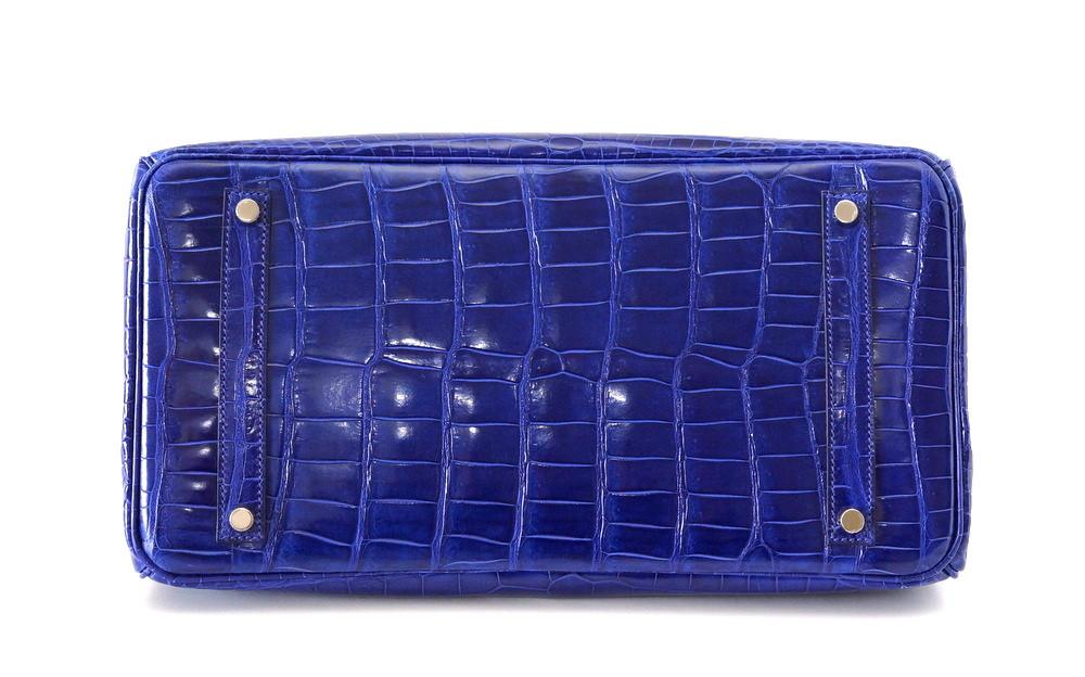 Hermes Birkin 35 Bag Vivid Electric Blue Porosus Crocodile Palladium - mightychic