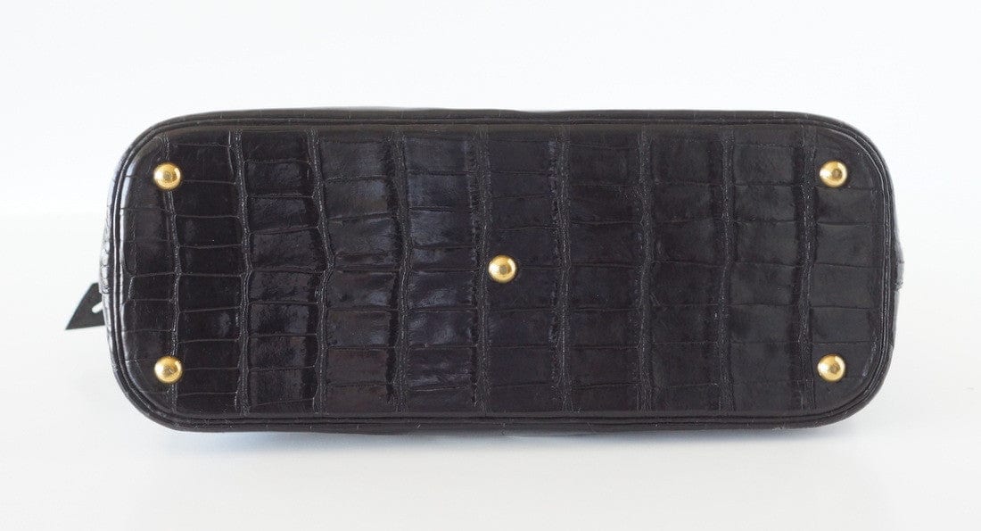 Hermes Vintage 37 Bag Bolide  Black Porosus Crocodile Gold Hardware - mightychic