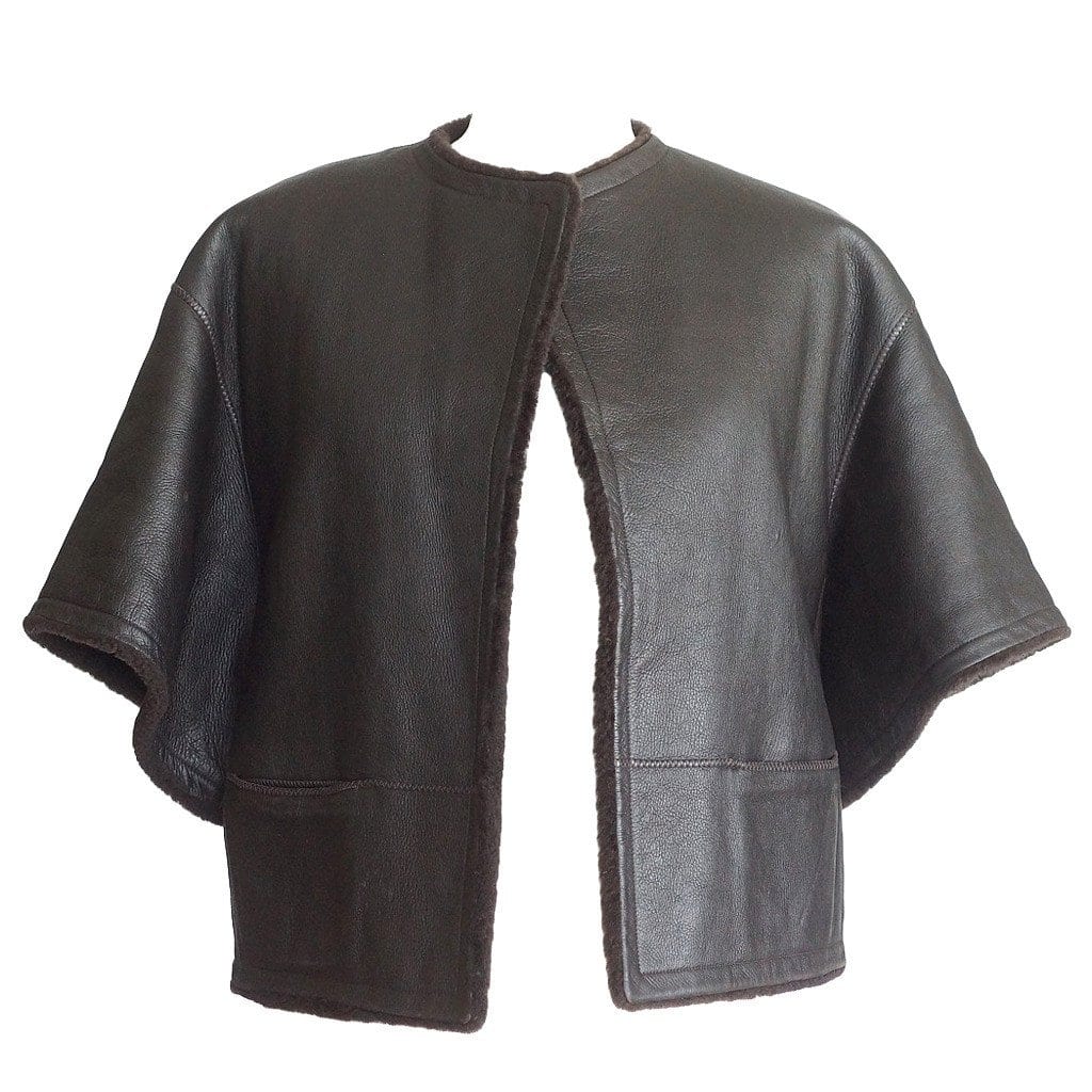 Hermes Jacket Dark Brown Striking Shearling 3/4 Sleeve 38 / 4 - mightychic