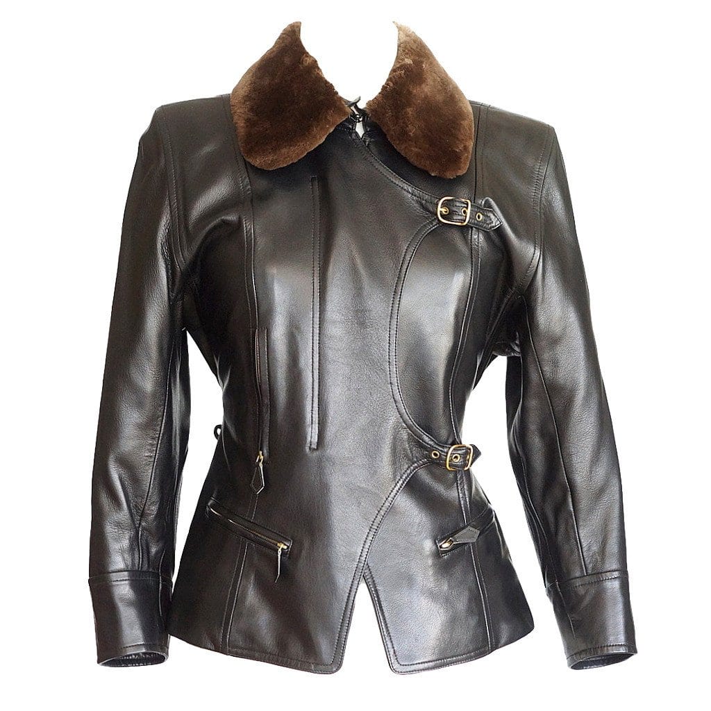 Hermes Jacket Remarkable Vintage Leather Jacket Detachable Fur Collar 42 / 8 - mightychic