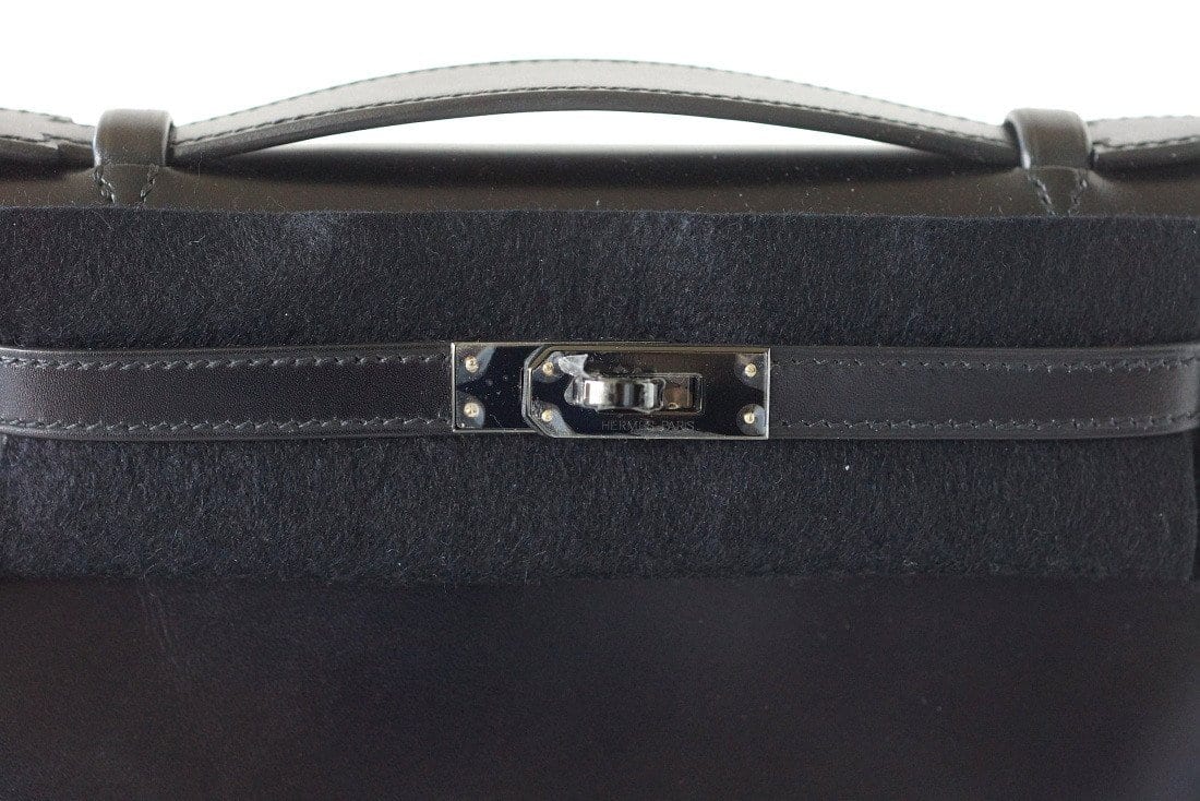 Hermes Kelly Pochette Clutch Bag Limited Edition So Black Box Leather –  Mightychic